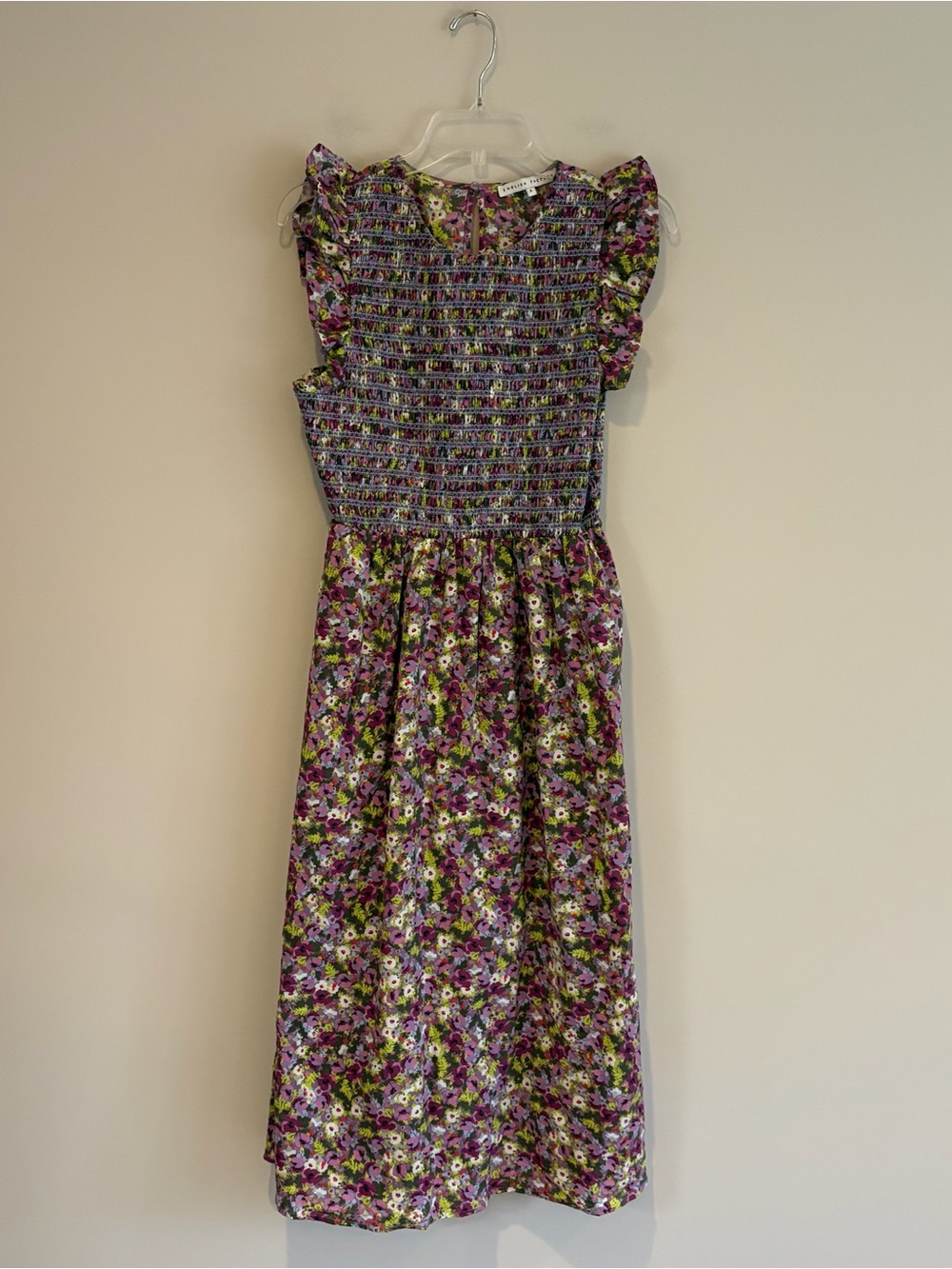 Floral Smocked Midi Dress in Purple and Green